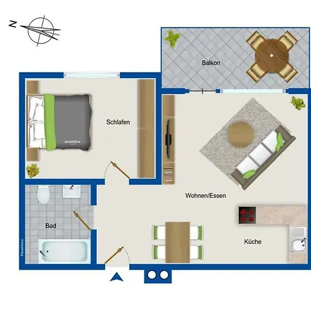 2-zimmer Whg Tg & Kueche Balkon Apartament *